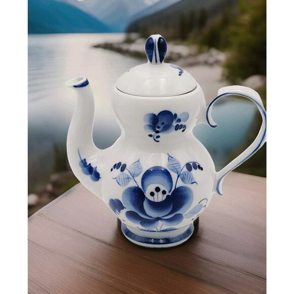 GZHEL Russian Porcelain Coffee Tea Pot Vtg 7.5" - Picture 11 of 11